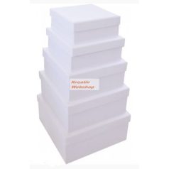   Díszíthető papírdoboz készlet, nagy és közepes négyzetes dobozok, FEHÉR, 25-23-20-18-15cm