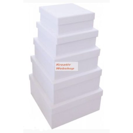 Díszíthető papírdoboz készlet, nagy és közepes négyzetes dobozok, FEHÉR, 25-23-20-18-15cm