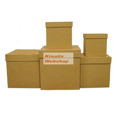 Díszíthető papírdoboz készlet, kocka alakú dobozok, NATÚR, 17-15-13-11-9cm