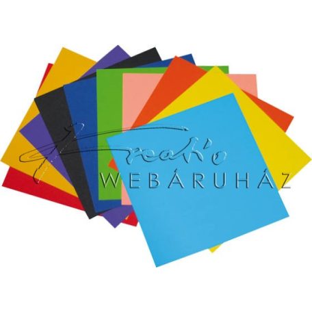 Egyszerű, alapszínes hajtogató készlet (origami papír) gyerekeknek, 15x15 cm, 100 lap, 10 színű vegy