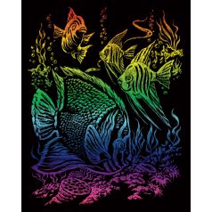   Képkarcoló készlet karctűvel - 20x25 cm - Szivárványos - Trópusi hal