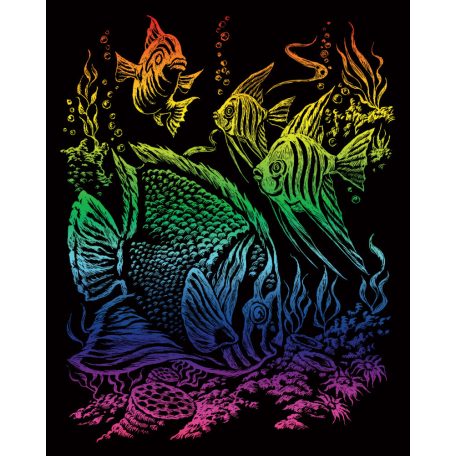 Képkarcoló készlet karctűvel - 20x25 cm - Szivárványos - Trópusi hal