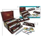 Óriás festő művészkészlet 3 fiókos, lakkozott festőládában - Royal - 80 részes készlet, kb. 42x24x27