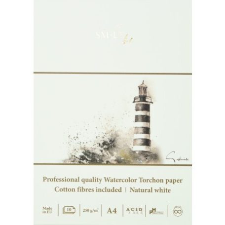 SMLT PRO Torchon Akvarelltömb, 100% pamut, varrott, 250g 10 lapos, 28x20 cm varrott