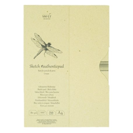 Vázlattömb - SMLT Authenticpad, Krémszínű papírból, mappában - 80gr, 100 lapos A4