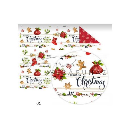 Kartonpapír - Karácsonyi díszes, mézeskalácsos karácsonyi mintás karton, 300g, 1 lap