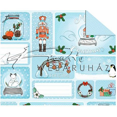 Kartonpapír - Karácsony, Diótörő és Hógömb ajándékkísérő kártya - mintás Karton, 300g, 1 lap