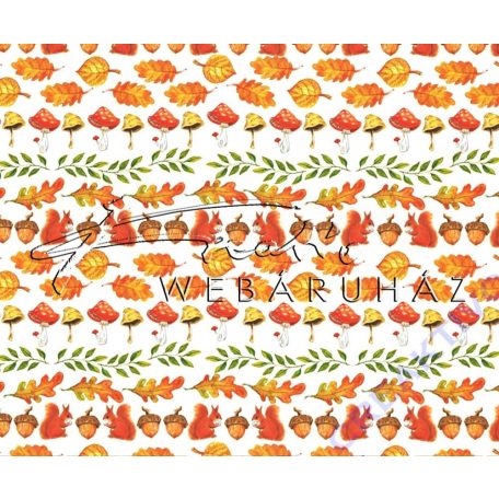 Kartonpapír - Őszi mozaik, mókus, makk, tölgyfalevél mintás karton, 29,5x20 cm, 1 lap