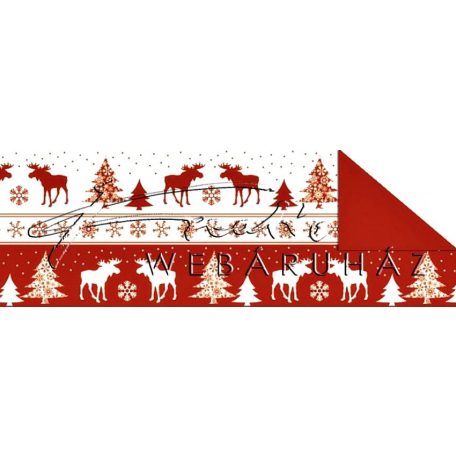Kartonpapír - Karácsonyi Jule piros-fehér sávos mintás karton, jávorszarvas motívumokkal