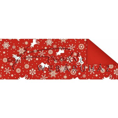 Kartonpapír - Karácsonyi Jule piros-fehér mintás karton, jávorszarvas és hópelyhek motívum