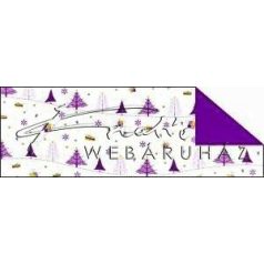 Kartonpapír - Lila aprómintás karton, lila fenyőfák, mini ajándék és csillag motívumokkal