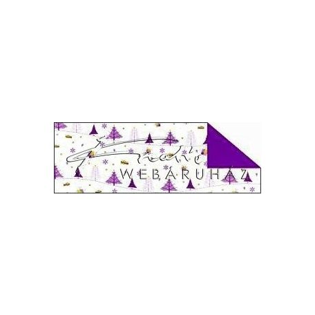 Kartonpapír - Lila aprómintás karton, lila fenyőfák, mini ajándék és csillag motívumokkal