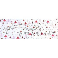 Kartonpapír - Piros aprómintás karton, piros fenyőfák, mini ajándék és csillag motívumokkal