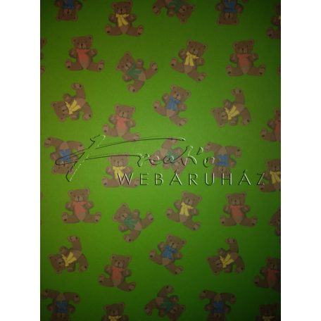 Kartonpapír - Mesevilág Maci mintás karton, Teddy mackók zöld háttérrel, 29,5x20cm, 1 lap