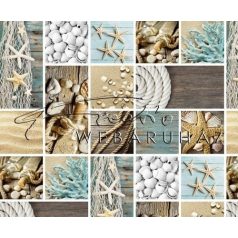 Kék - Fehér tengeri emlékek mintás, Karton