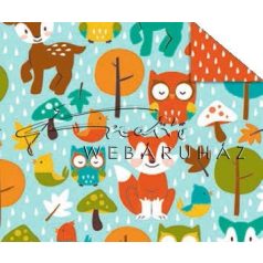 Kartonpapír - Mesevilág Erdei állatok mintás karton kék háttérrel, őzike, róka, bagoly