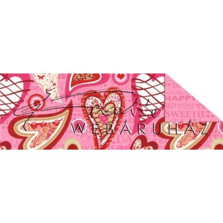 Kartonpapír - Díszített szívek, rózsaszín feliratok mintás karton, 29,5x20cm, 1 lap