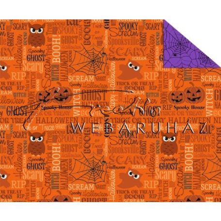 Kartonpapír - Halloween színes, feliratos, bagoly, szellem, pók mintás Karton, 300 g, 1 lap