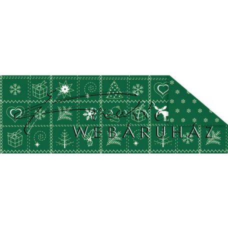 Kartonpapír - Vidéki Karácsony zöld mintás karton jávorszarvasos, angyalkás hímzésminta