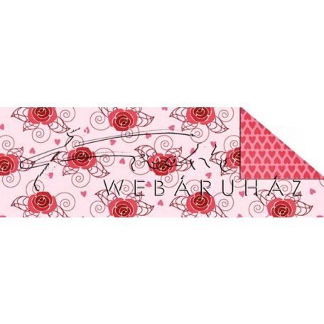 Kartonpapír - Poesie rajzolt piros rózsás mintás karton, 29,5x20cm, 1 lap