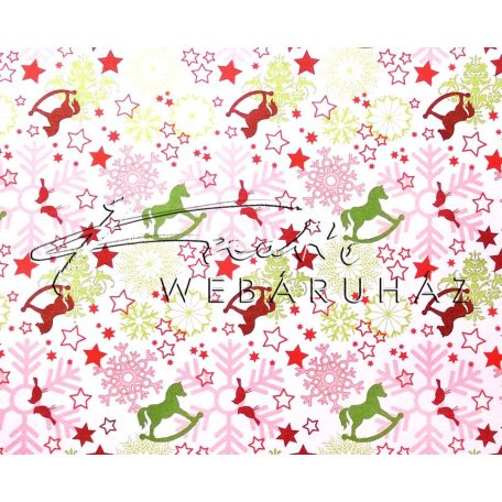 Kartonpapír - Karácsonyi varázslat zöld Hintalovak piros hópelyhekkel sormintás karton