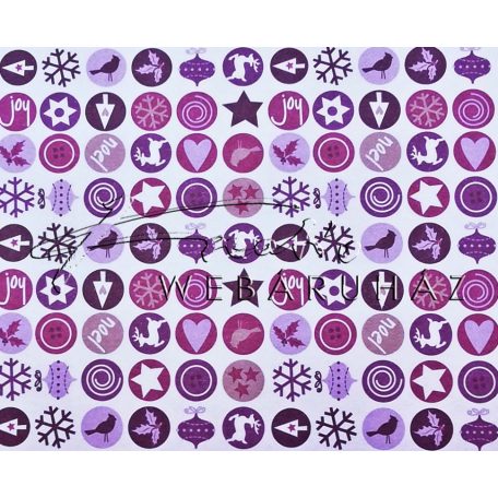 Kartonpapír - Karácsonyi varázslat apró körös mozaik, karácsonyi motívumok lila színben