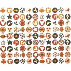 Kartonpapír - Karácsonyi varázslat apró körös mozaik, karácsonyi motívumok barna narancs