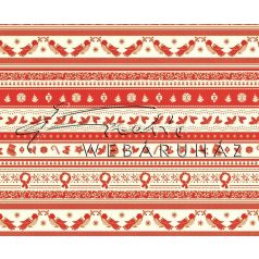 Kartonpapír - Nosztalgia Karácsony Piros-krémfehér, madárka, fagyöngy, koszorú sormintás