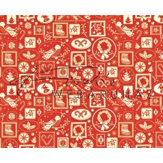 Kartonpapír - Nosztalgia Karácsony Piros-fehér, madárka és koszorú mintás 29,5x20cm, 1lap