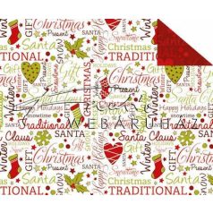 Kartonpapír - Karácsonyi tradíciók fehér alapon Piros-zöld feliratos, szív motívumos Karton