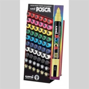 UNI Posca PC-5M Dekormarker Display 60 db-os - 10 színű készlet (fekete, fehér, piros, rózsaszín, kék, világoskék, zöld, sárga, arany, ezüst)