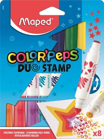 Filctoll készlet, 7,5 mm, kétvégű, MAPED "Color'Peps Duo Stamp" 8 különböző szín és minta