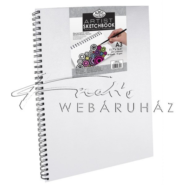 Vázlattömb, személyre szabható, fehér vászonkötéses, spirálos vázlatkönyv - Royal SketchBook A3
