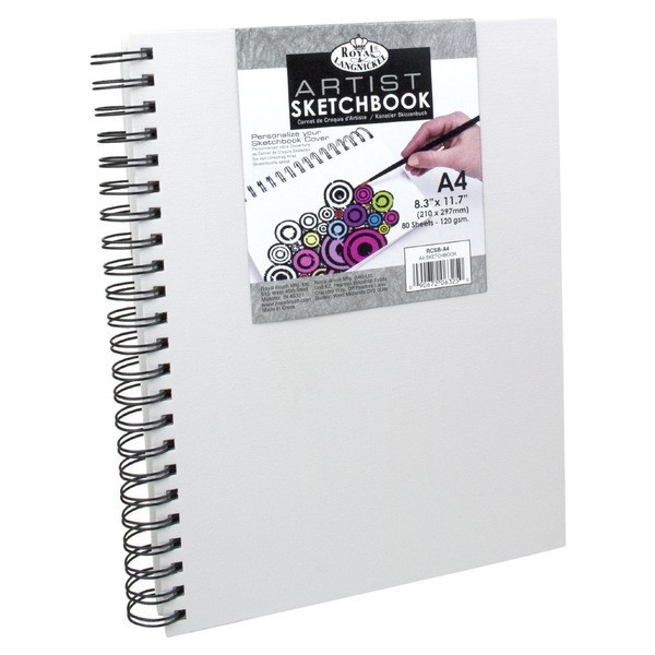 Vázlattömb, személyre szabható, fehér vászonkötéses, spirálos vázlatkönyv - Royal SketchBook A4