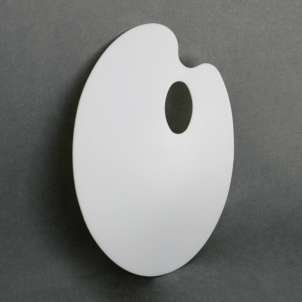Paletta - fehér lapos ovális műanyag paletta, csomagolással - 17x23cm